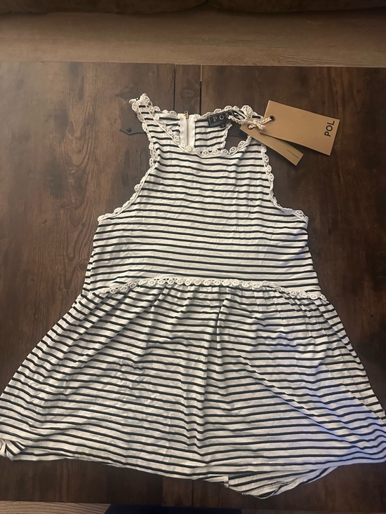 POL Tops - POL Striped White and Black Lace-Trim Sundress for Kids